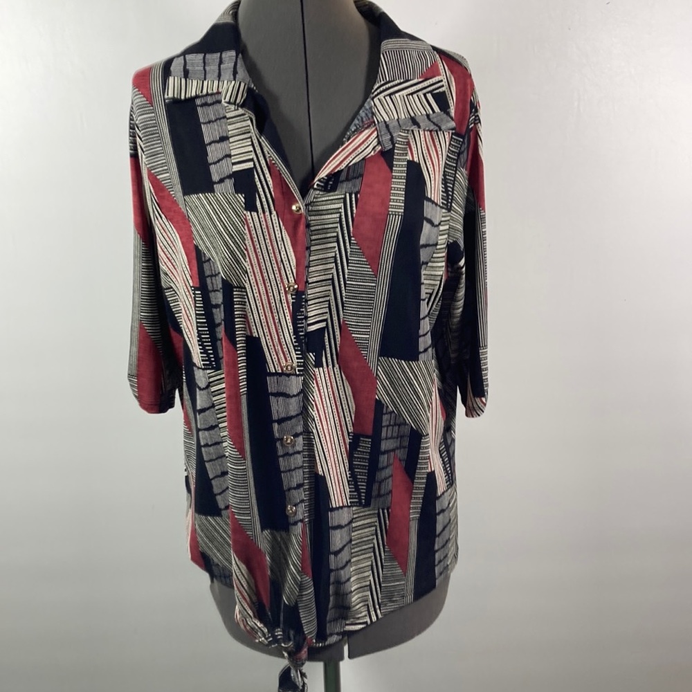 Naïf Top Women Size Large Multi Colored Pull Over w Button Detail Tie Waist Line
